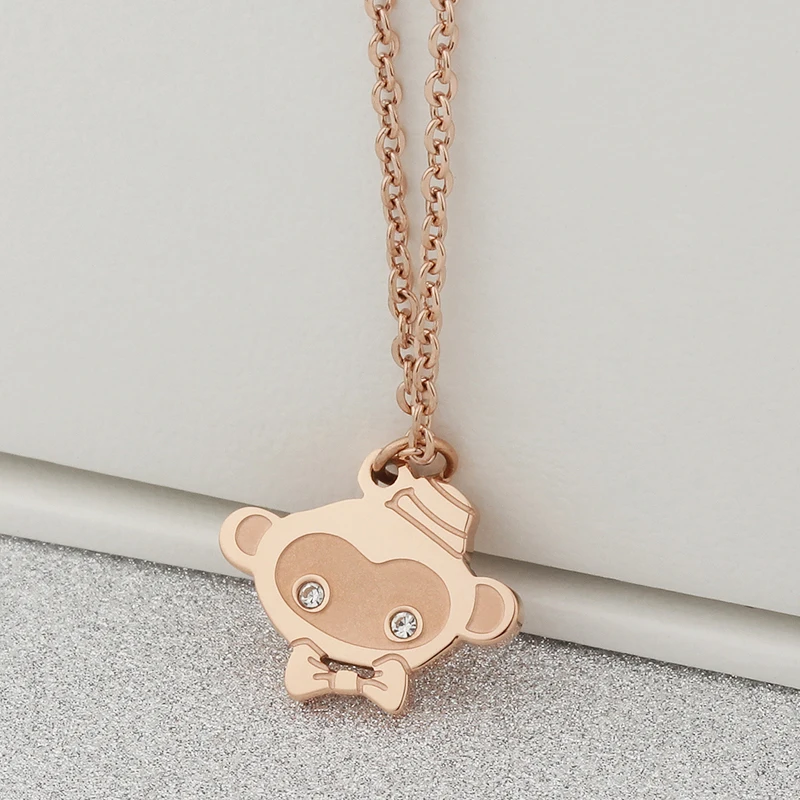 

YUNRUO 2016 New Gold Monkey Pendant Necklace 316L Titanium Steel & Rose Gold Color Woman Jewelry gift Never Fade Free Shipping
