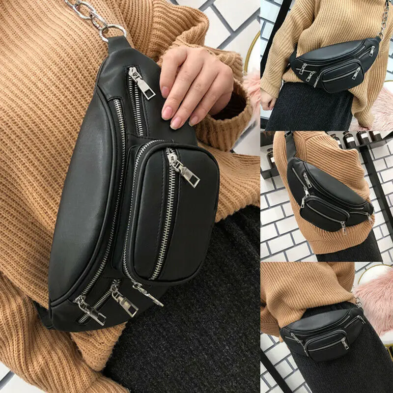 

2019 Womens Waist Bag Fanny Pack PU Leather Multifunction Zipper CrossBody Shoulder Bag Tote Mini Phone Bags Small Belt Bag