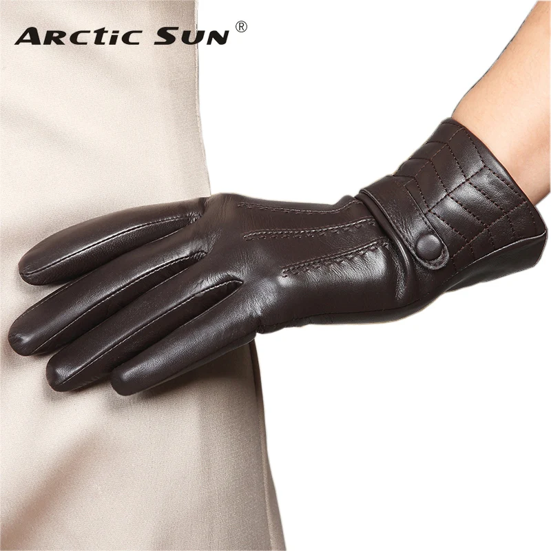 

Brand Genuine Leather Gloves Fashion Women Sheepskin Gloves Autumn Winter Plus Velvet Elegant Lady Finger Driving Glove L159NC