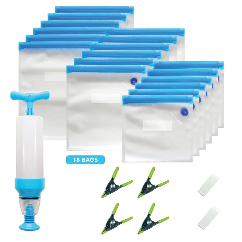 

18PCS Vacuum Sealer Vacuum bags For Food Storage With Manual Pump Reusable Food Packages Kitchen Organizer
