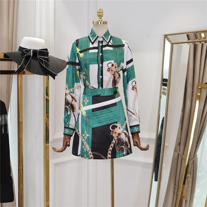 

HIGH STREET New Fashion 2019 Stylish Designer Runway Suit Set Women's Novetly Print Blouse Shirt Skirt Set