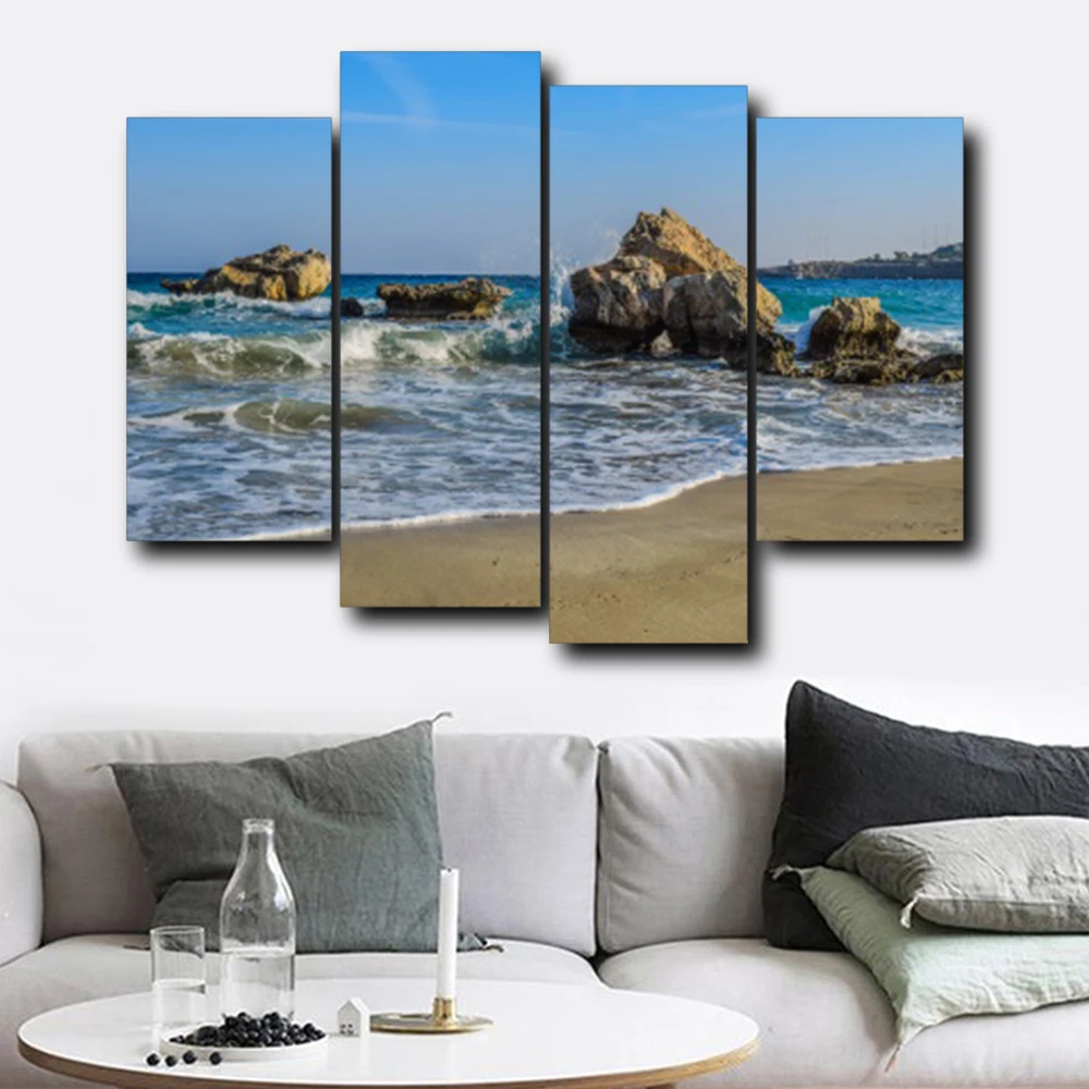 

Laeacco Sea Wave Stone Outside Posters and Prints Nordic Wall Artwork Modern Canvas Painting Living Room Bedroom Home Decoration