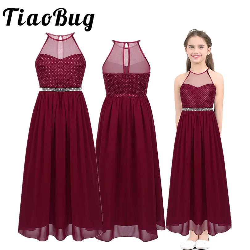 

Kids Girls Chiffon Halter Glittery Rhinestone Flower Girls Tulle Dress Princess Pageant Wedding Bridesmaid Birthday Party Dress