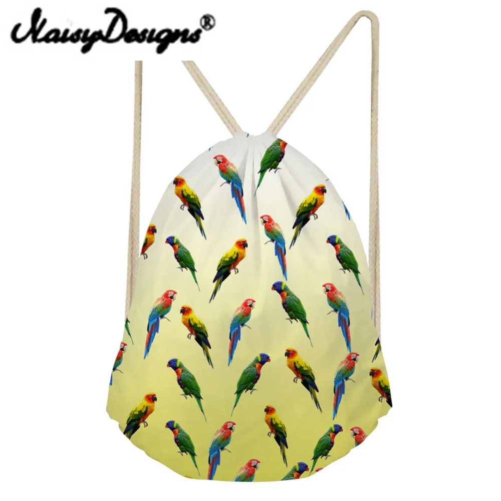 NOISYDESIGNS yellow 3D parrot Printed Drawstring Backpack for women Colorful fashion day pack pouch school bag