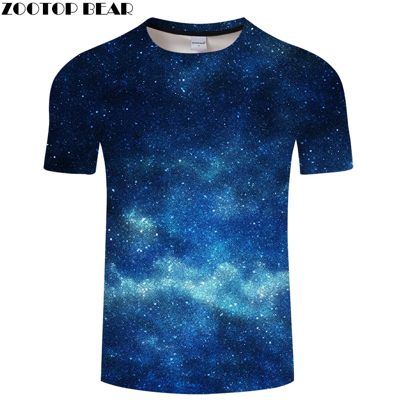 Blue Galaxy Digital Print Male t shirt Causal Men's t shirts Summer O