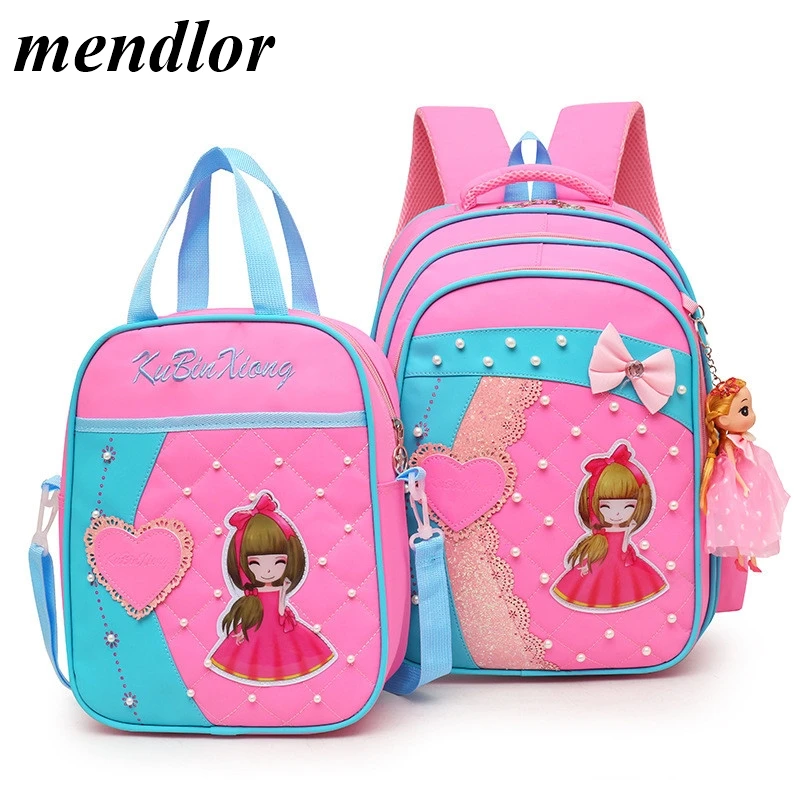 

2pcs/sets Children School bags 2019 New Cute Princess Bowknot orthopedic Backpack Girl satchel bag waterproof schoolbag Mochila