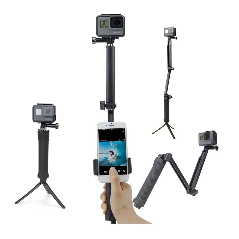 

Lightdow Collapsible 3 Way Monopod Selfie Stick Grip Extension Arm Tripod Stand+ Phone Clip for Gopro 6 5 4 3 SJCAM Xiaoyi