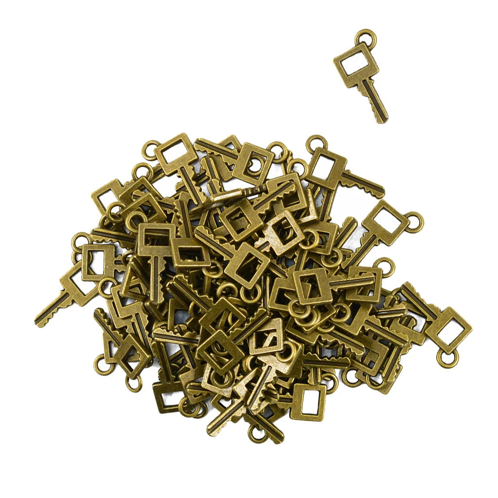 100pcs 22x11mm Punk Square Key Head Vintage Bronze Charms Key Shape Pendant for Jewelry Making DIY Handmade Decoration Key Charm