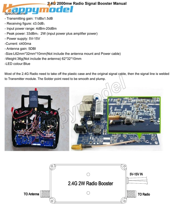 F16682 FPV 2.4G 2W 2000mW Mini Radio Signal Booster Amplifier Module For DJI Phantom RC Transmitter FPV Extend Range
