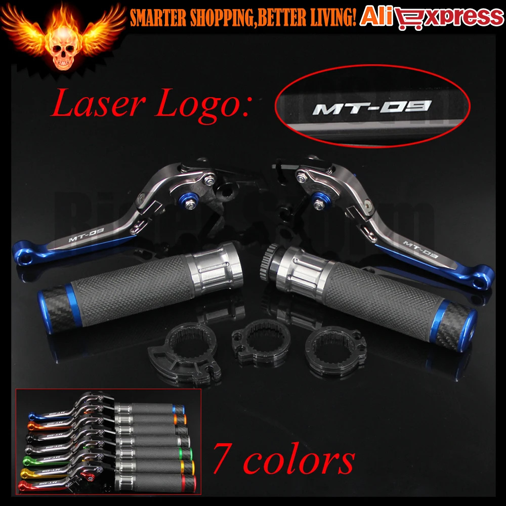 

7 Colors For Yamaha MT-09 2014 2015 2016 Blue+Titanium CNC Adjustable Motorcycle Brake Clutch Levers and Handlebar Hand Grips