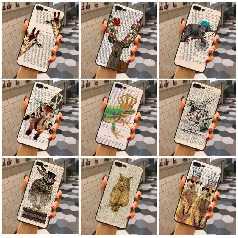 

MaiYaCa Book newspaper background animal owl giraffe frog Colorful Phone Case For iphone X Xs 5 5s SE XR XSMax 6s 6splus 7 8plus