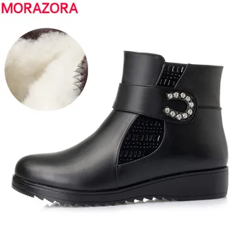 

MORAZORA 2020 natural wool ankle boots for women genuine leather winter snow boots comfortable casual flat Mother Shoes