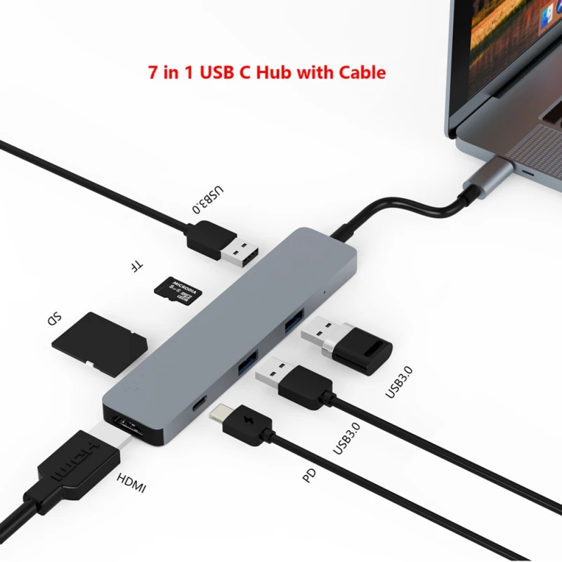 7 в 1 USB 3,0 концентратор type-C женский многопортовый SD/карта mirco-SD Reader 4K HDMI адаптер для MacBook и MacBook