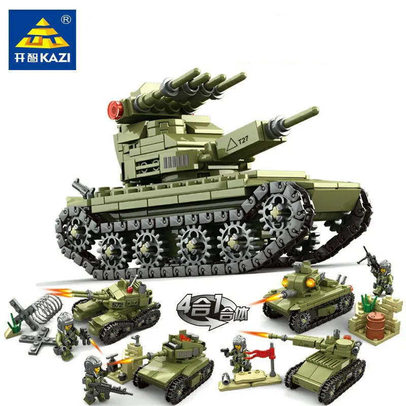 

KAZI Children's Building Blocks Tank Toys Military Field 4 In 1 Jagged Tank Assembled Children's Model ABS Toy Arm Series 84055