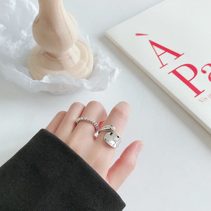 

LouLeur 925 sterling silver Water Drop wide face leaves female rings silver 925 temperament elegant rings for women jewelry gift