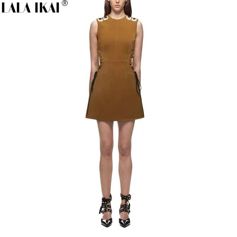 Твердые Двойной блинчики пляжное платье Лето 2017 г. Для женщин Cut Out Tunic Платья для