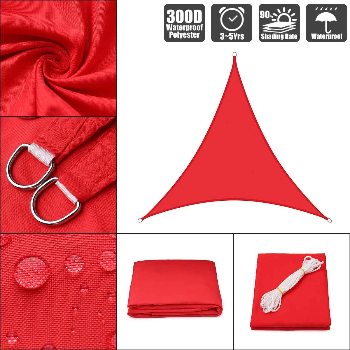 300D Waterproof Polyester Awning Sun shading net Sun Shade Sail Outdoor Sun Shelter Bright Red color - Цвет: 4x4x4m