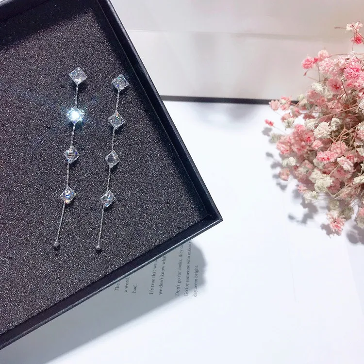 tassel cz earrings 925 silver post Hypoallergenic fadeless alloy fashion jewelry stud earrings for women girl Christmas gift
