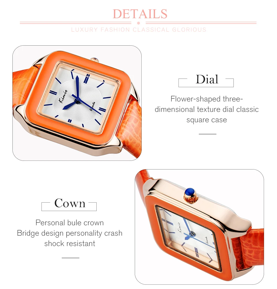 KIMIO Дамская мода яркий цвет квадратный циферблат Роскошные Брендовые женские часы кожаные женские часы женские наручные часы для женщин