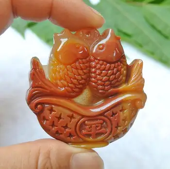 

Natural Hetian Jades Pendant 3D Carved Love fish Pendant Necklace Gift for Women Men's Jewelry Free Rope