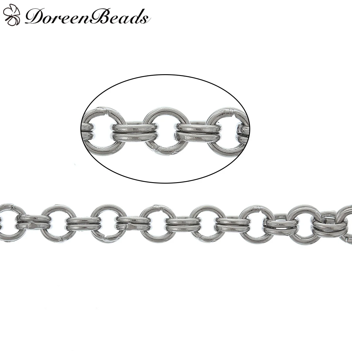 304 Stainless Steel Double Loop Rolo Chain Findings Silver Tone 4mm(1/8