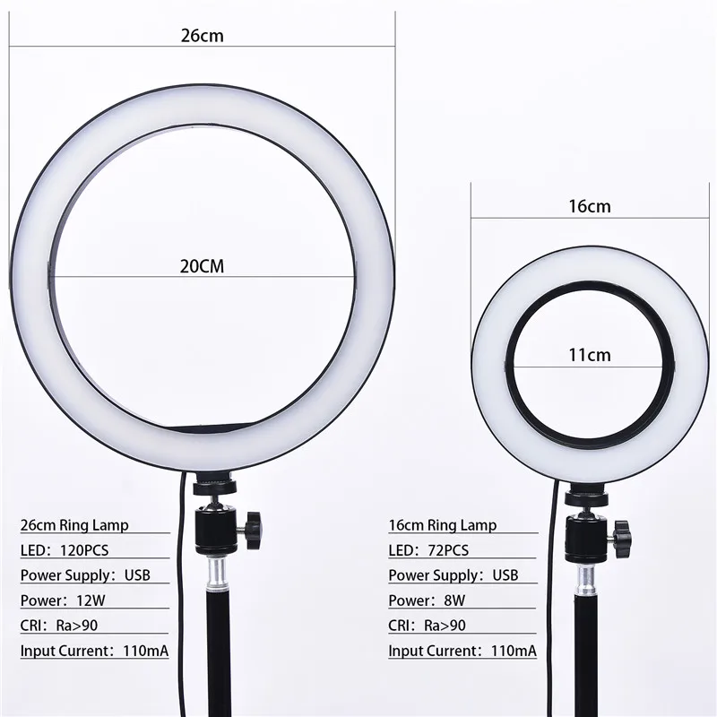  fosoto 16cm/26cm Photographic Lighting 3200K-5500K Dimmable Led Ring Light Lamp Photo Studio Phone  - 32993252276