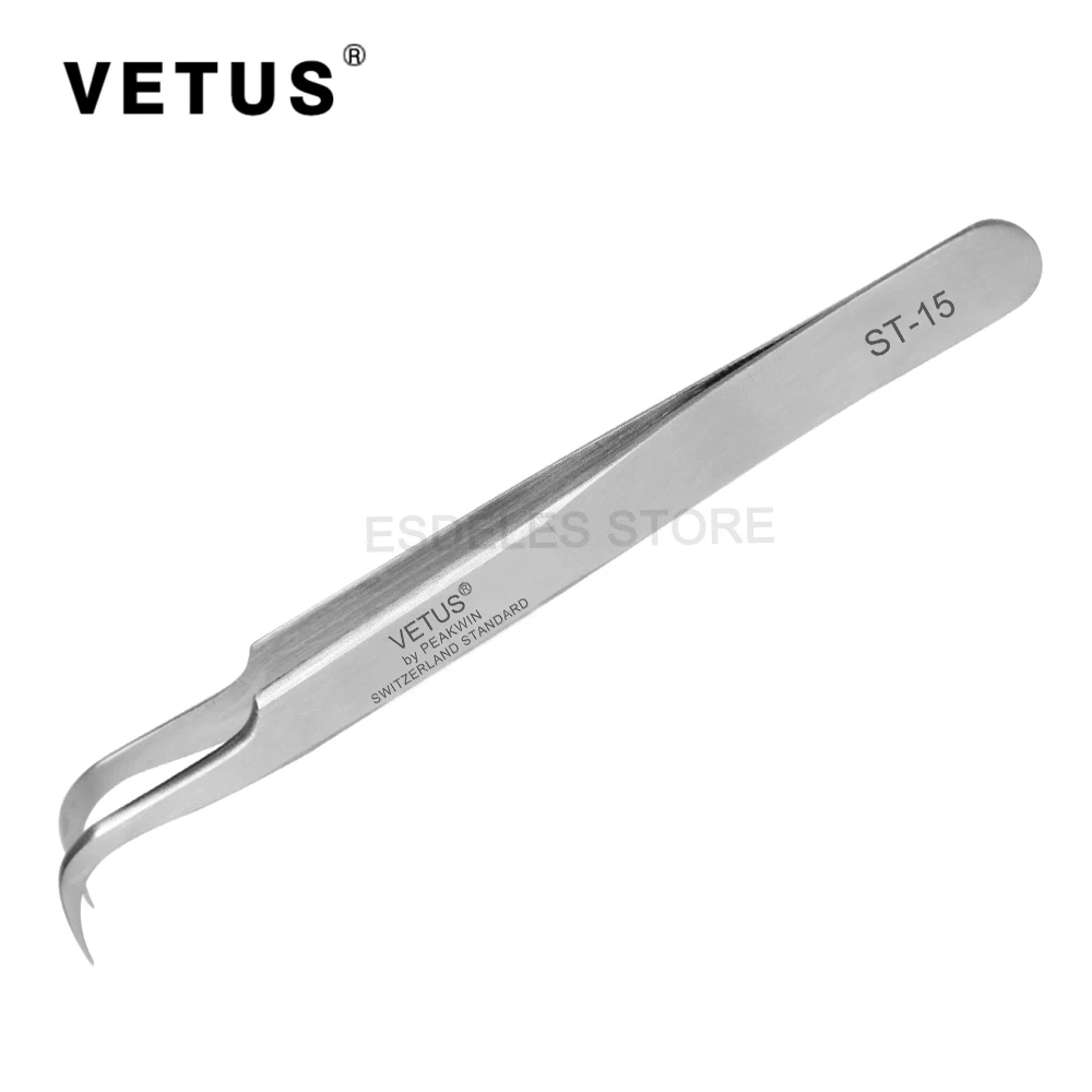 100 Genunie ST 15 VETUS Tweezer Stainless Steel Eyelash Curved