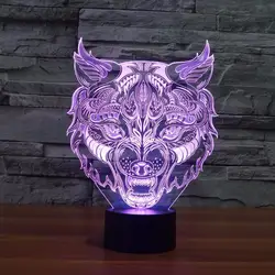 Новинка 3D животных Волк Уход за кожей лица Ночная USB светодиодный красочная настольная лампа Спальня прикроватной тумбочке сна Освещение
