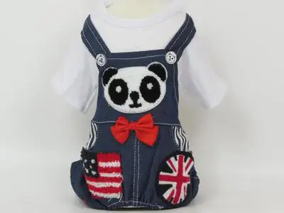 

Pet clothes dog four feet clothes small panda denim overalls