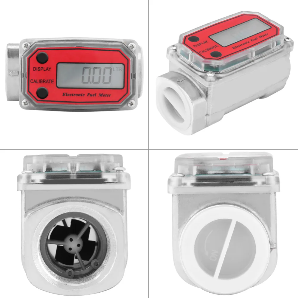 New LCD Digital Flow Meter Turbine Flowmeter Diesel Fuel 15-120L For Chemicals Water Sea Adjust Liquid | Инструменты