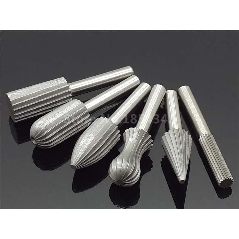 

6Pcs Set Bearing Steel Carbide Burr Milling Cutter 6mm Shank Dremel Rotary Tools Electric Grinding Metal Graver Tool Accessories