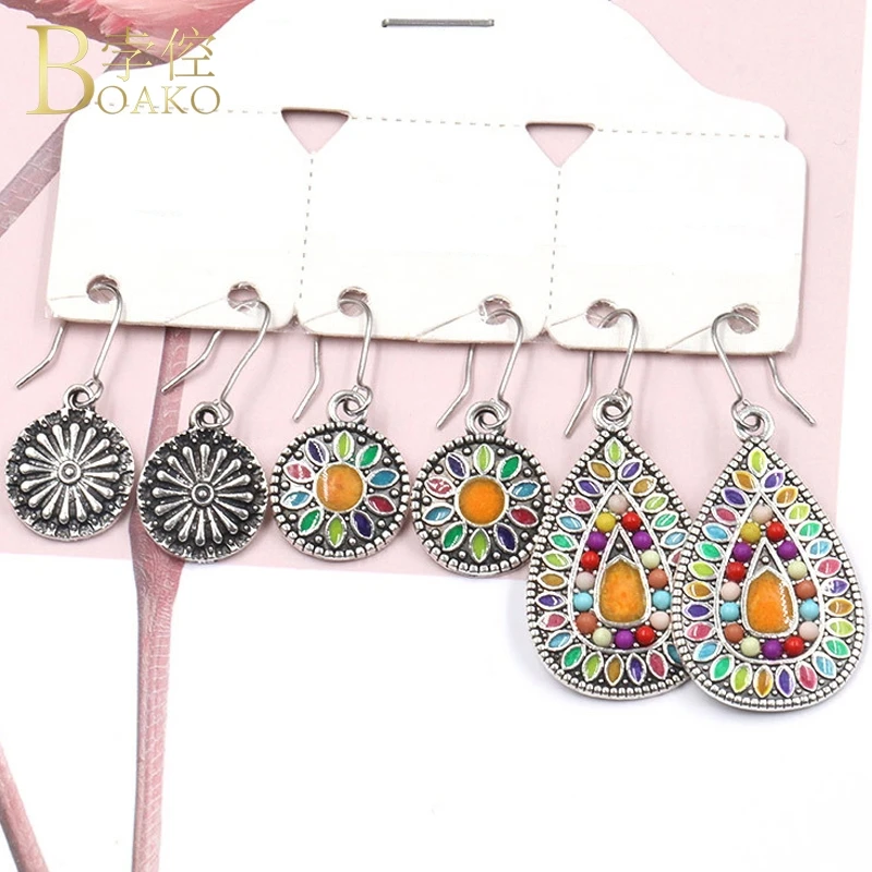 

BOAKO Long Drop Earrings For Women Trendy Earring Set Tassel Boho Big Drop Earring Party femmes Jewelry colorful leaf Z5