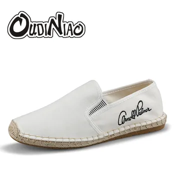 

OUDINIAO Male Loafers Espadrilles Men Breathable Canvas Shoes Men Fashion 2019 Soft Sole Slip On Mens Shoes Casual Hemp Wrap