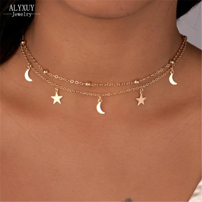 

Sexy Mom 2018 New Fashion jewelry 2 layer star moon choker necklace nice gift for women girl