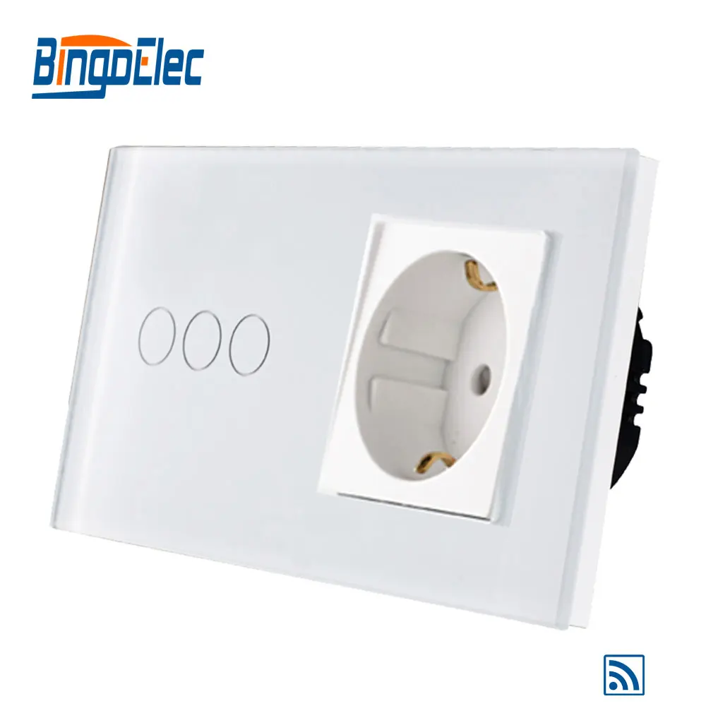 EU standard 3gang 1way remote wall switch and Germany wall socket