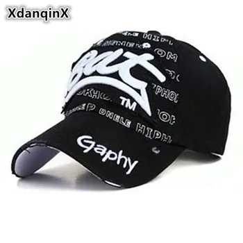 

XdanqinX Adjustable Size Summer Cotton Baseball Caps With Letter Embroidery Damaged Retro Hip Hop Cap Unisex Fashion Couple Hats