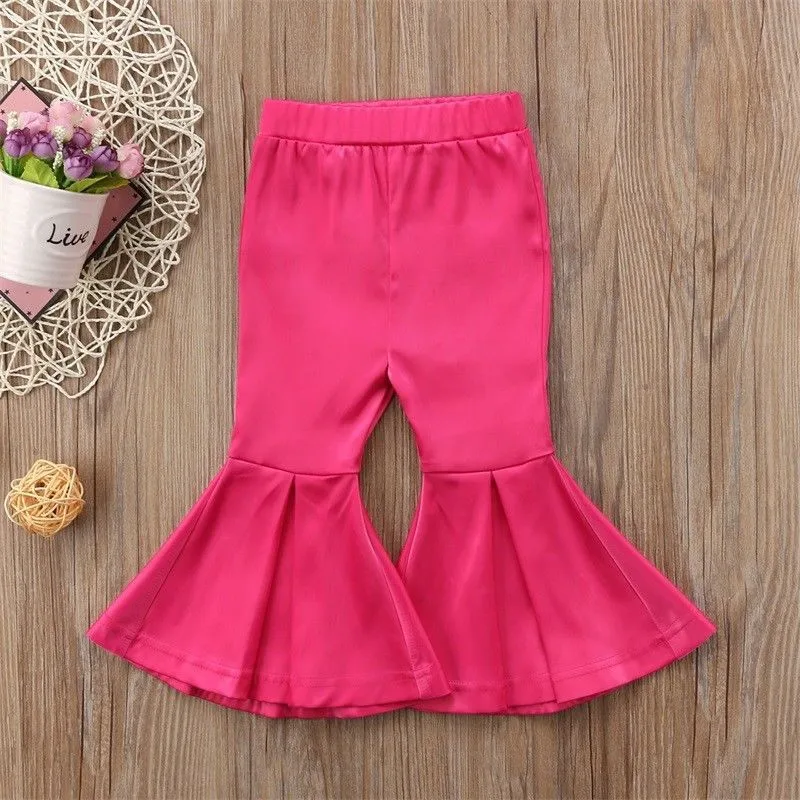 Toddler Infant Baby Kids Girls High Waist Wide Long Flared Bell Babe Bottom Pants Solid Fashion Flare Pants 2T/3T/4T/5T/6T/7T - Цвет: As photo shows