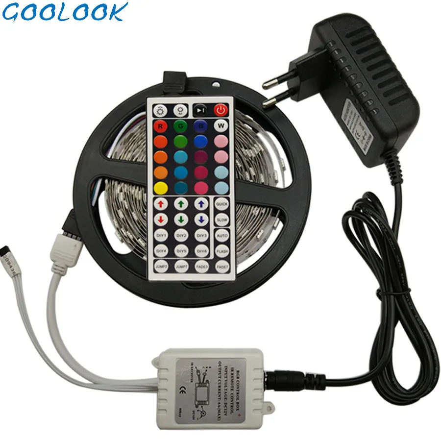 cheap Goolook 5050 SMD 5m 10m RGB LED Strip Light Flexible Led Waterproof Light Tape RGB diode LED Ribbon IR Controller Power Supply