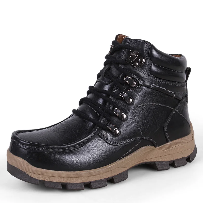 2016 new grnuine leather men casual shoes winter warm plush fur snow boots breathable walking shoes