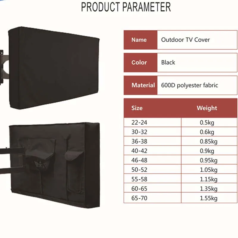 36-38 TV Weatherproof Cover Waterproof and Dust Resistant TV Outdoor Cover Black Universal Television Protector for Flat Screens