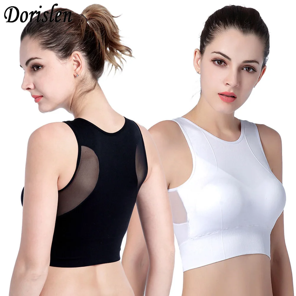 

DORISLEN Padded Women Mesh Back Workout Fitness Bra High Impact Tops Breathable Seamless Vest Crop Top