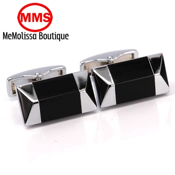 

MeMolissa Jewelry French shirt cufflink for mens brand Black roof Enamel Cuff link Luxury Wedding Button silver High Quality