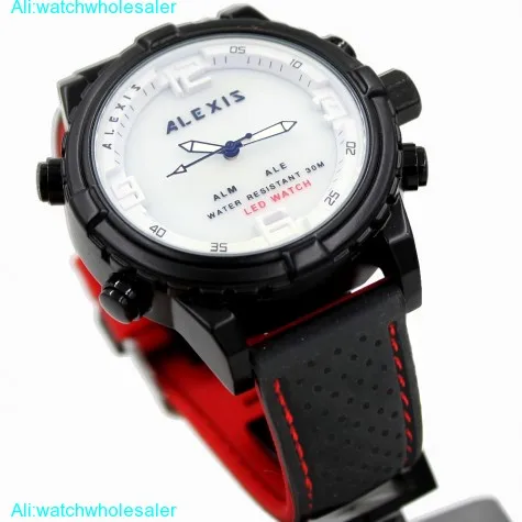 AW801F Water Resist Silicone Black Band Boy Girl Dual Time Alexis Anadigit Watch