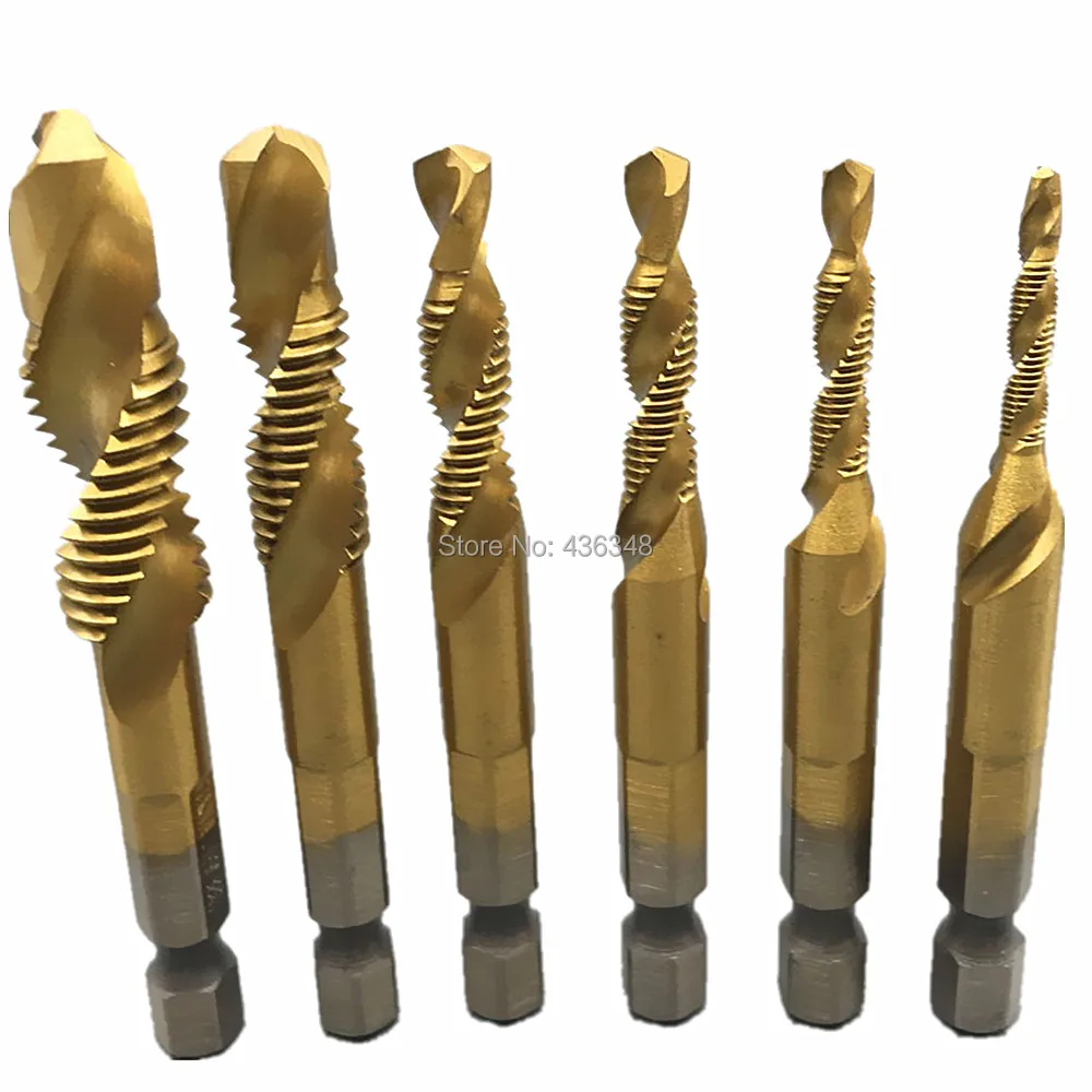 6pc Titanium Combination Tap Drill M2 Hss Screw Spiral Point Thread