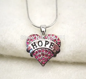 

fashion 50pcs a lot rhodium plated hope with rose crystal heart pendant necklace