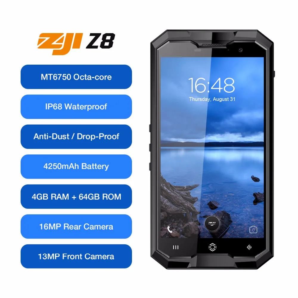 

HOMTOM ZOJI Z8 4250mAh 4GB 64GB IP68 Tri-proof 5Inch Mobile Phone 1280*720P Fingerprint 4G Octacore 13+16MP Camera Smartphone