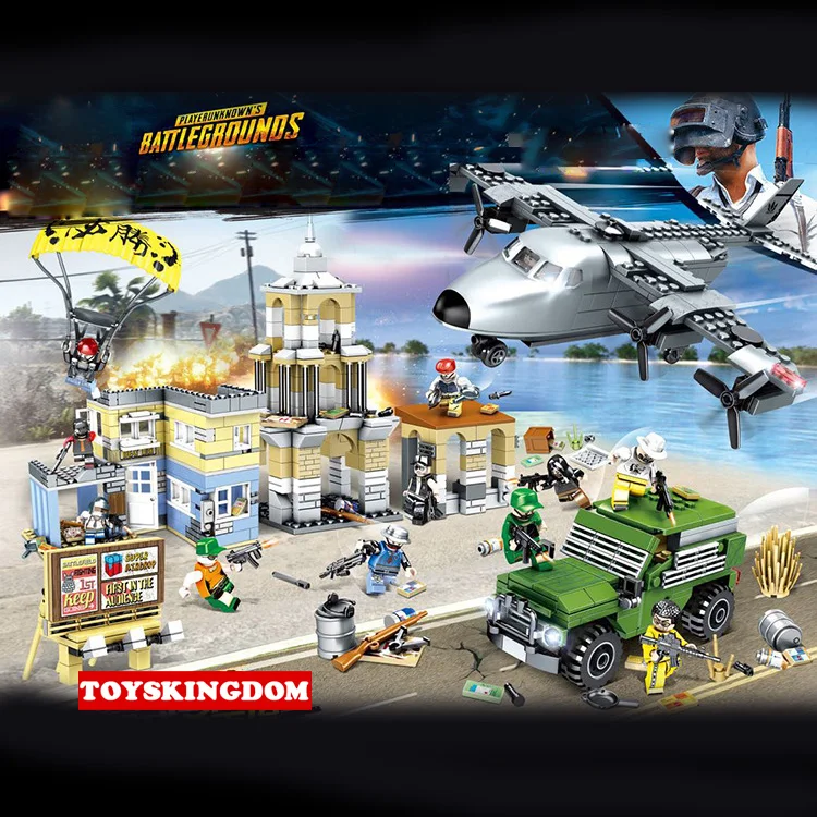 

Game PUBG Military MOC scenes batisbricks Battlefield building block army figures airplane Armored car bricks toys for boys