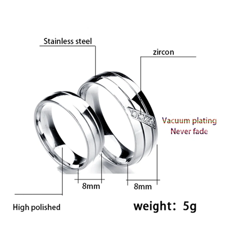 ELSEMODE Высокое качество Сияющий кубический циркон любовника обручальные кольца Титан 316L нержавеющая сталь обручальное кольцо для женщин пара