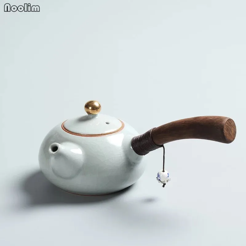 NOOLIM Ручной Работы Керамический Чайник Китайский чайник винтажный эбеновая деревянная ручка минималистичный чайный набор кунг-фу чайник