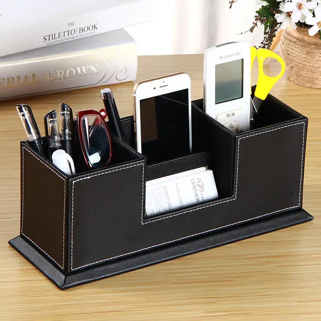Pu Leather Desk Stationery Organizer Storage Box Pen Pencil Pu Leather Desk Stationery Organizer Storage Box Pen Pencil Business Cards Phone Remote Control Office Supplies